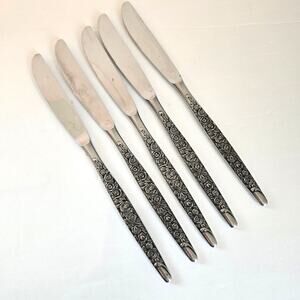 Vintage National Stainless Japan Rio Vista Knives Set Of 5 Rose Mid Century Mod